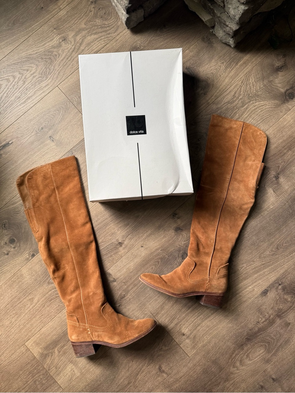 Dolce Vita Kitt Dark Saddle Suede Over The Knee Heeled Boots
